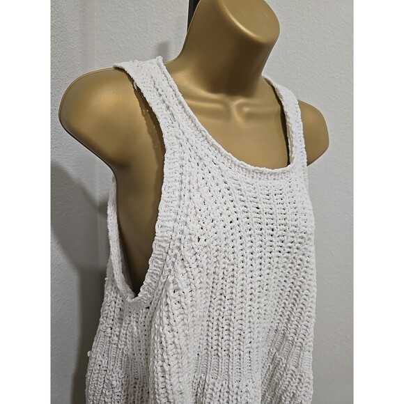 POL Minimalist Oversized Chunky Knit Sleeveless Long Tunic Sweater Women M Cream - Picture 2 of 7